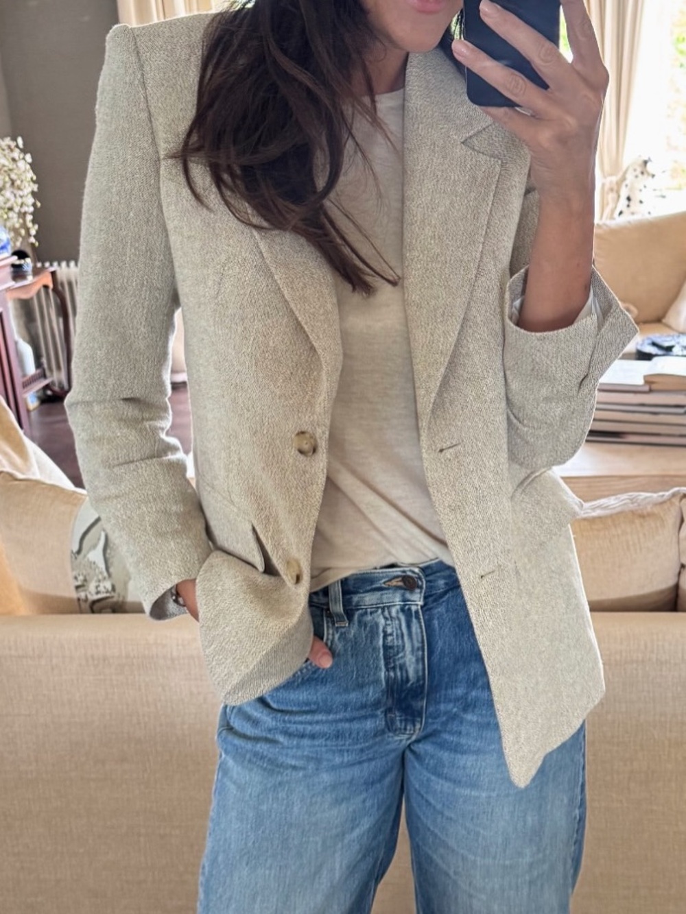 Zara Light Beige Textured Tailored Blazer Size M NWT